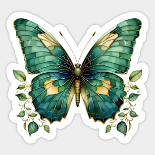 Blue butterfly in stained glass style Sticker